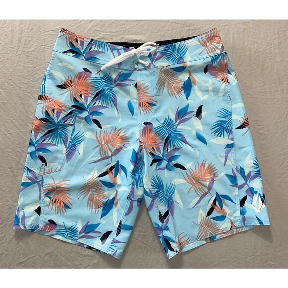 Volcom Manic 2 Lightweight Quick Dry Cargo Board Shorts. Blue Floral, Men's 30. - Picture 1 of 5